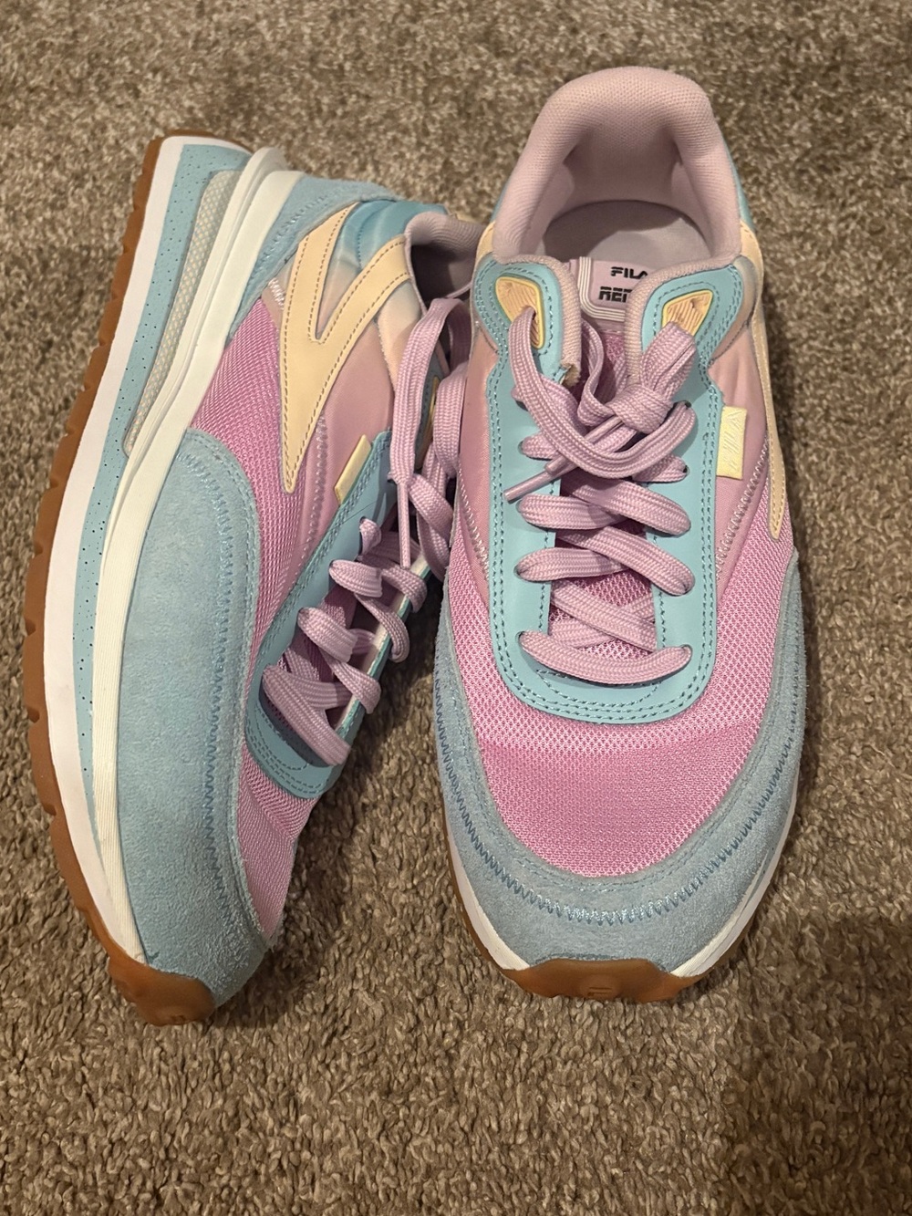 Fila Women's Pastel Multi-Color Retro Sneakers - Pink, Blue, Yellow